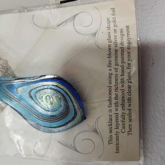 The Artesian Collection Necklace Glass Blown New Glass Pendant Blue White - Picture 2 of 6